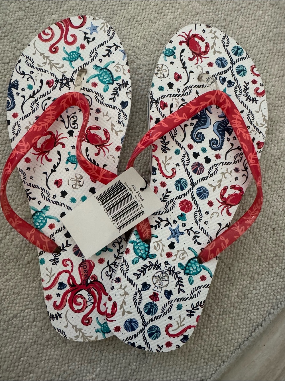 NWT Vera Bradley Red Sea Life Patterned Flip Flops - Large 9/10